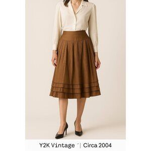 Vtg Felicia & Co. Bronze Pleated A-Line Midi Skirt Tiered Hem Y2K Formal Sz‎ 12
